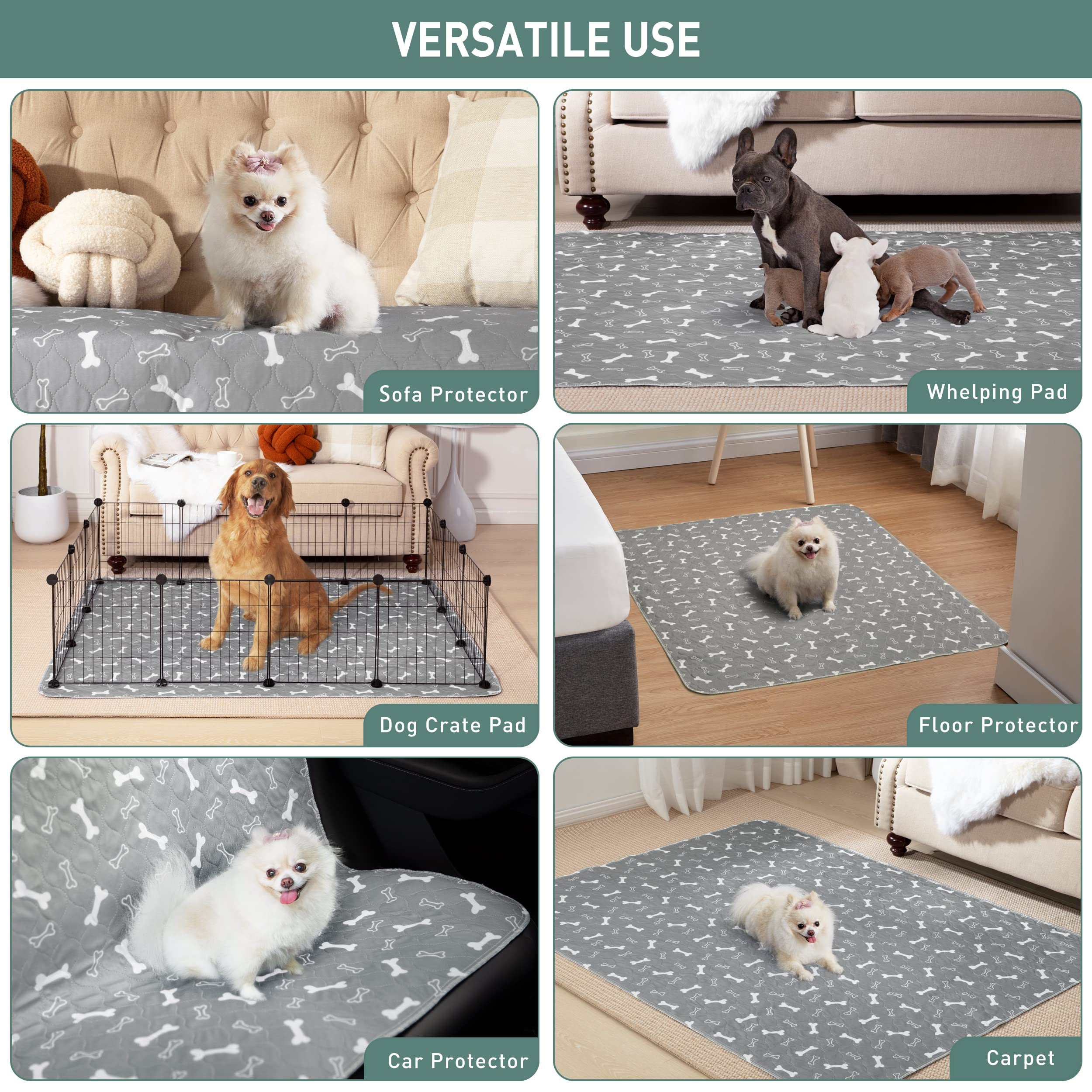 Eterish Reusable Washable Pee Pads For Dogs Extra Large 36'' X 72'' 2 Pack, Absorbent Pet Puppy Dog Training Pads Non-Slip, Wate